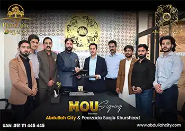 Peerzada Orchard, Abdullah City, Peerzada Saqib Khursheed, Peerzada Orchard & Abdullah City, MoU signing ceremony, Abdullah City partnership, Peerzada Orchard collaboration, real estate partnership Pakistan, housing project collaboration, community development project, property investment Pakistan, Abdullah City project, Peerzada Orchard project, real estate development, strategic partnership, Pakistan housing projects.